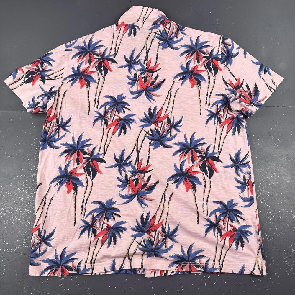 Banana Republic Hawaiian Shirt Mens XL Light Pink All Cotton Palm Tree AOP Slim - Picture 6 of 6